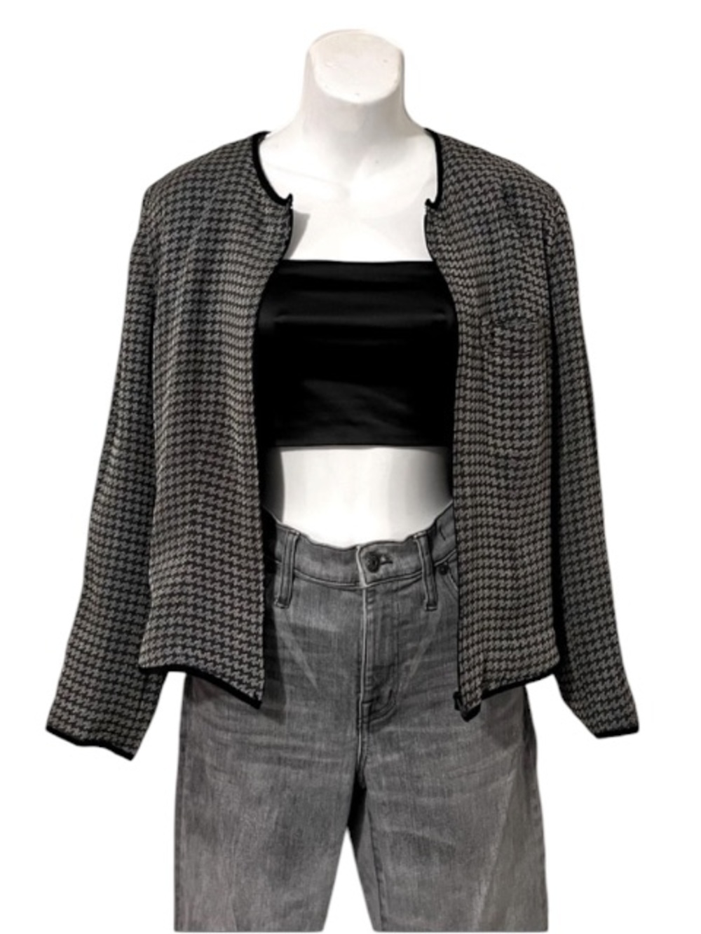 Vintage Lauren Alexandra Women’s Houndstooth Zip Up Lightweight Jacket Sz 8